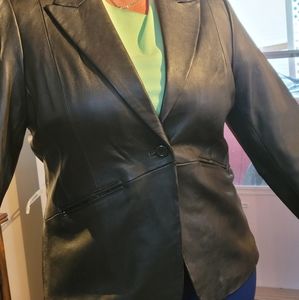 Leather blazer one button front.